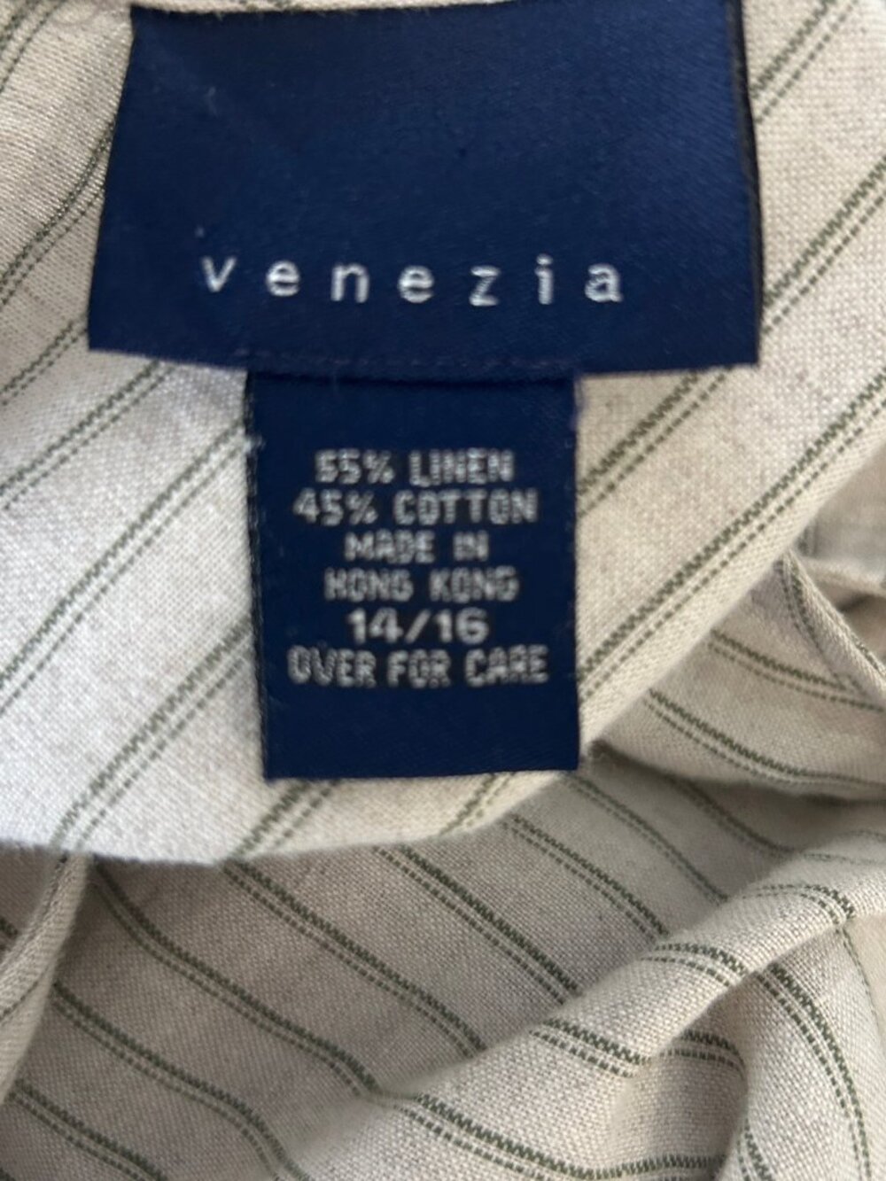 Venezia Sleeveless Shift Maxi Dress Green Striped Linen Blend Size 14/16 - Picture 3 of 9